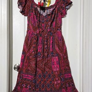 Vibrant Pink and Blue Patterned Dress